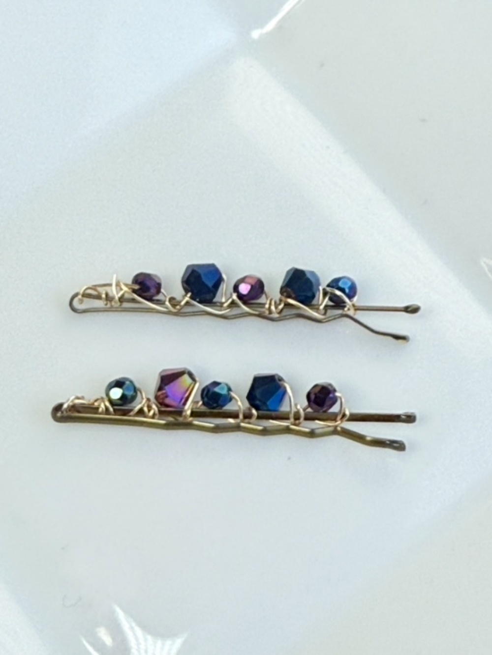 Purple Blue Black Bicone & Round Faceted Bobby Pins